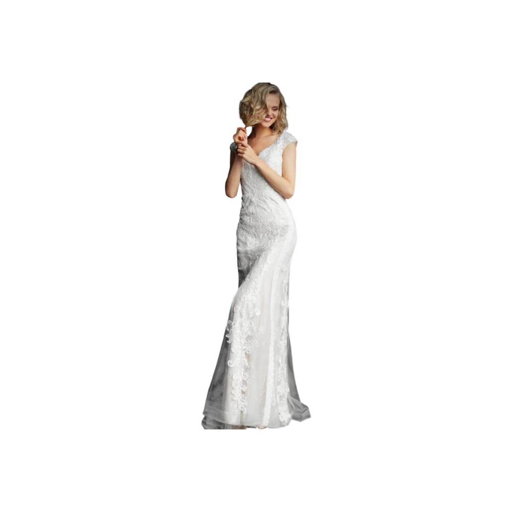 NEW JOVANI v-neck maxi prom dress in ivory/nude